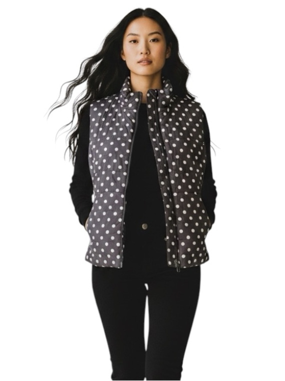 LOFT Gray Polka Dot Puffer Vest